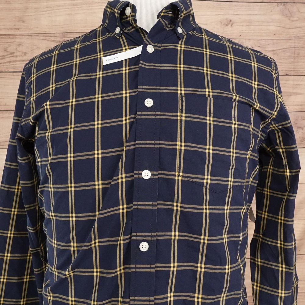Old Navy Shirt Mens M Blue Plaid Long Sleeve Button-Up Stretch Built-In Flex